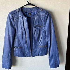 Leather Crop periwinkle jacket.  White House black market. Size small.